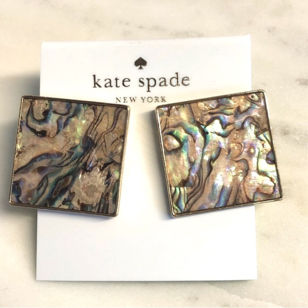 NEW Kate Spade Abalone Paua Shell Geometric Statement Earrings Studs Gold Square